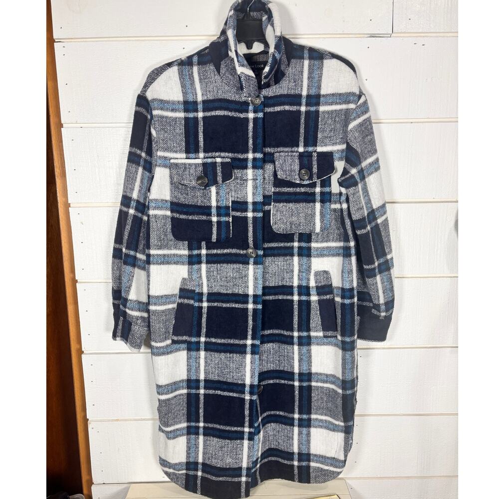 Blue White Plaid Coatigan Long Midi Button Down Shirt Cardigan New Look UK brand